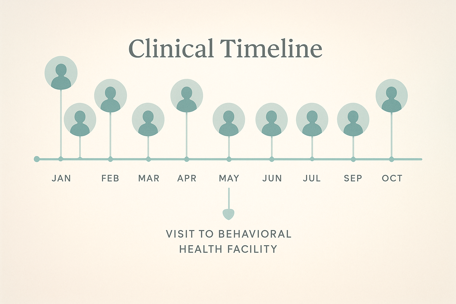 Clinical timeline showing patient visit frequency at a behavioral health facility